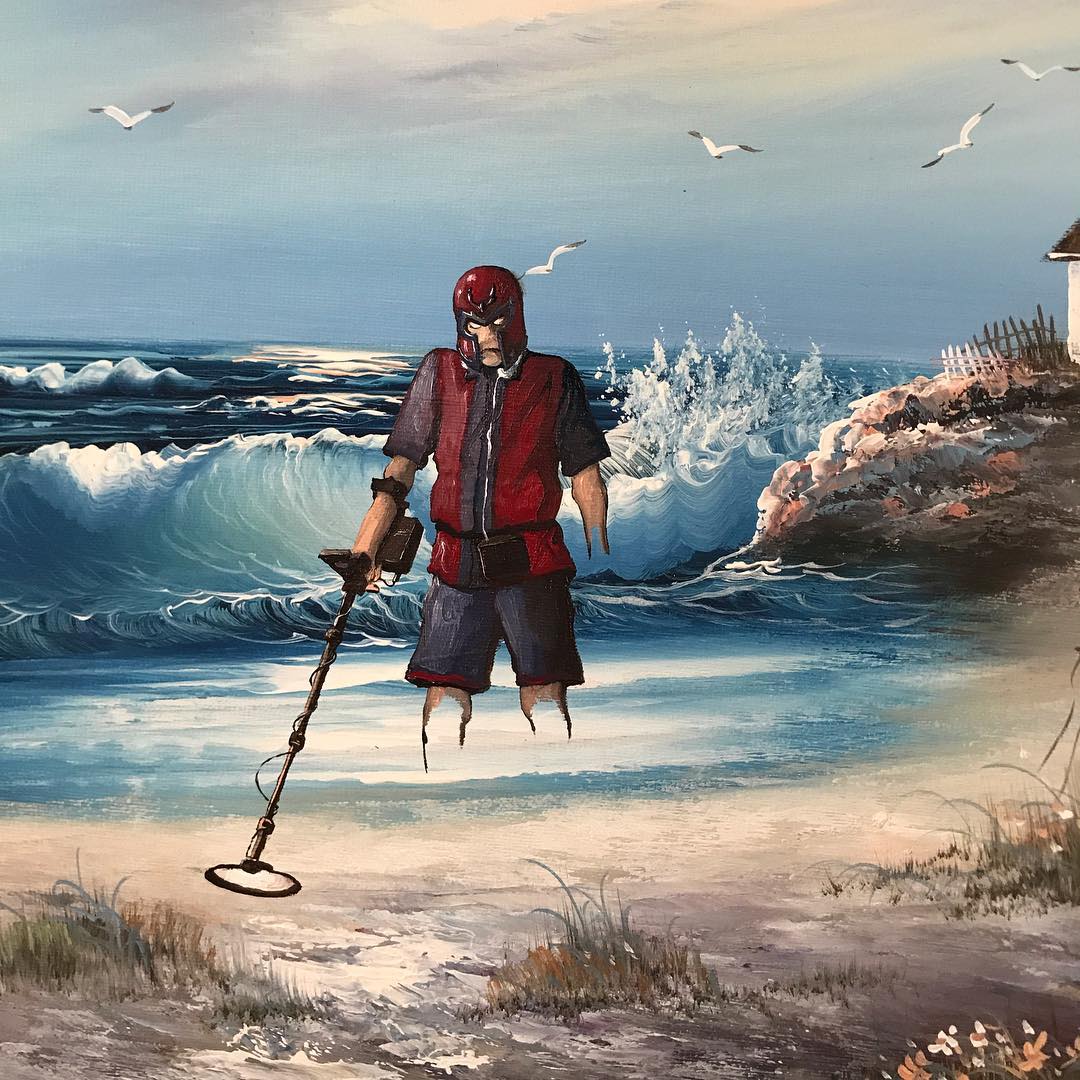 pintura clássica - magneto na praia - xmen