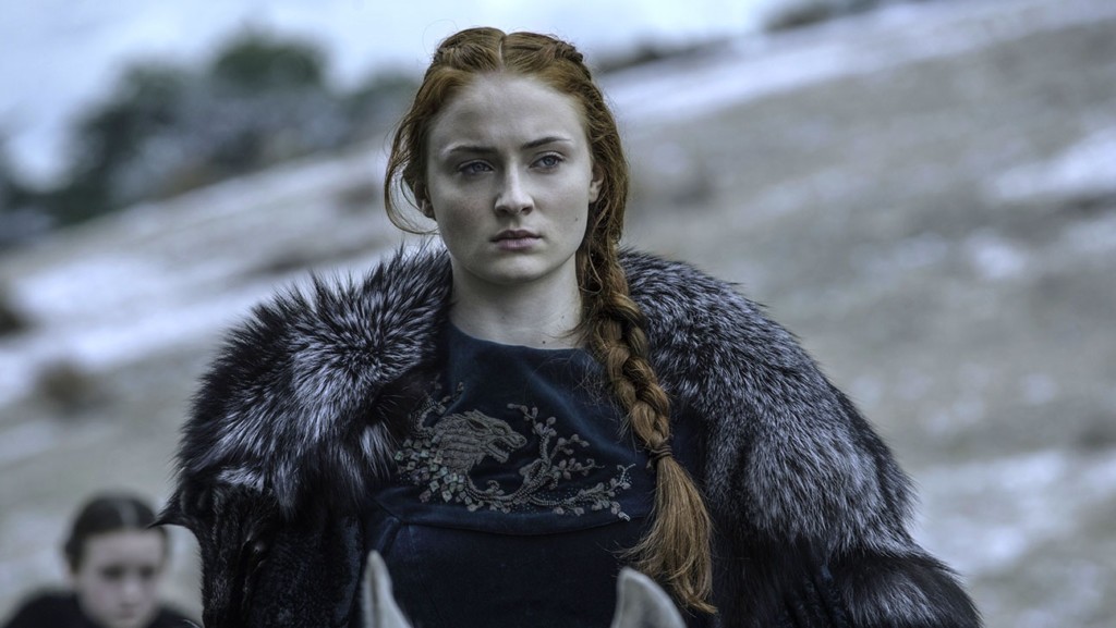 Sansa com um olhar austero em Game of Thrones